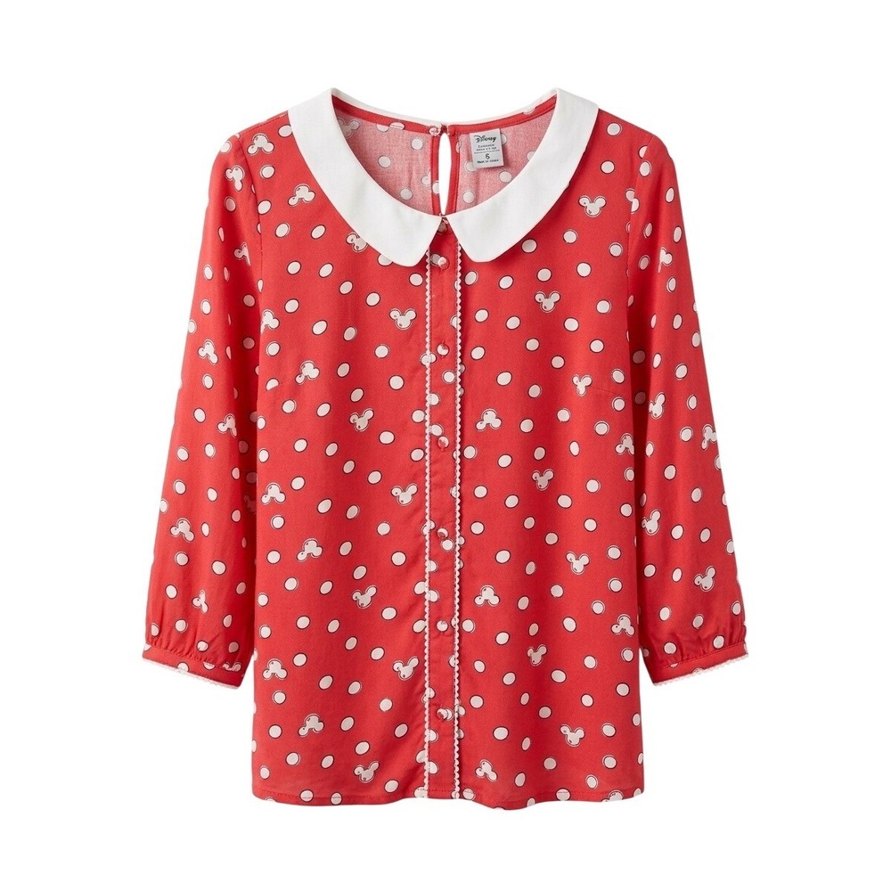 Disney LC Lauren Conrad Blouse Women Small Red‎ Minnie Mouse Polka Dot Peter Pan